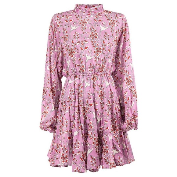 Rhode Dresses & Skirts - RHODE || Caroline High Neck Mini Dress Eden‎ Floral Birds Pink Large